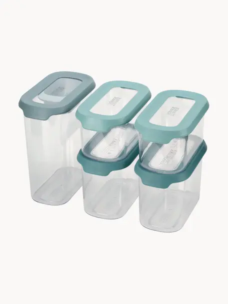 Set de recipientes Cupboard Store, 5 uds., Recipiente: plástico, Transparente, azul petróleo, Set de diferentes tamaños