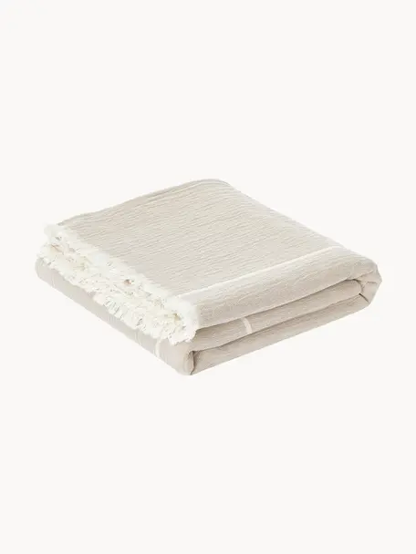 Couvre-lit réversible en coton Architecture, 100 % coton, Beige clair, blanc cassé, larg. 130 x long. 180 cm