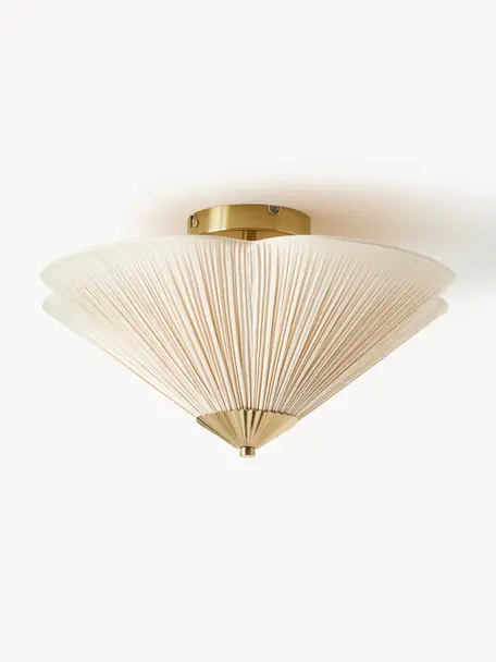 Lampada da soffitto con paralume capovolto Leora, Paralume: 55% cotone, 45% lino, met, Bianco crema, dorato, Ø 42 x Alt. 26 cm