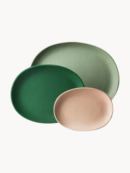 Plateaux de service décoratifs Greek, 3 élém., Aluminium, revêtement par poudre, Beige clair, vert clair, vert foncé, Lot de différentes tailles