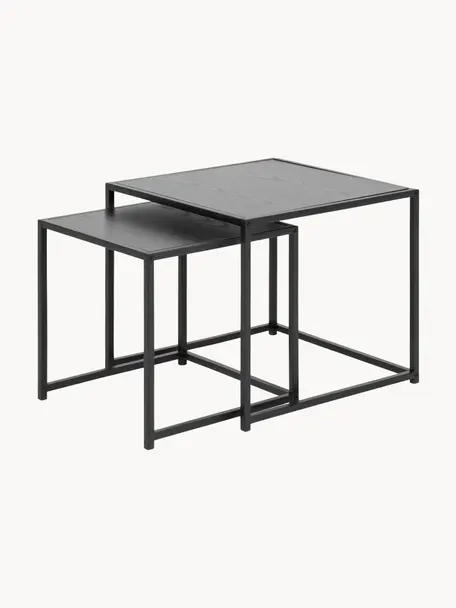 Set de mesas auxiliares Seaford, 2 uds., Tablero: fibras de densidad media,, Estructura: metal con pintura en polv, Negro, Set de diferentes tamaños