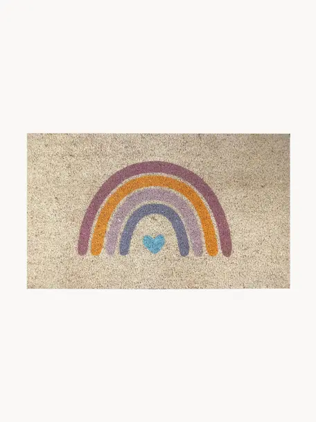 Fußmatte Rainbow, Oberseite: Kokosfaser, Unterseite: Vinyl, Hellbeige, Bunt, B 45 x L 75 cm