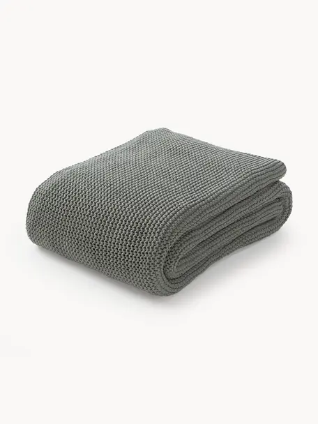 Coperta a maglia in cotone organico Adalyn, 100% cotone organico certificato GOTS, Verde salvia, Larg. 150 x Lung. 200 cm
