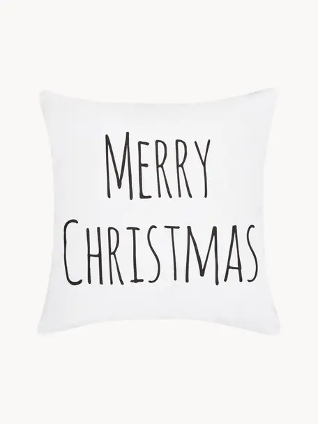 Kussenhoes Merry Christmas met opschrift, Katoen, Wit, B 40 x L 40 cm