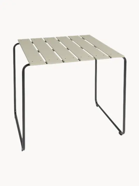 Mesa artesanal para exterior Ocean, Estructura: acero reciclado recubiert, Tablero: restos marinos reciclados, Beige claro, negro, An 79 x Al 74 cm