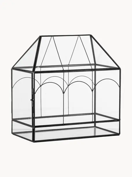Dekorativní vitrínka ze skla Ianto, Transparentní, černá, Š 25 cm, V 26 cm