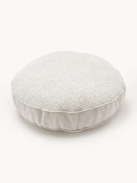 Cuscino arredo rotondo in bouclé con bordino Aya, Bianco crema, Ø 40 cm