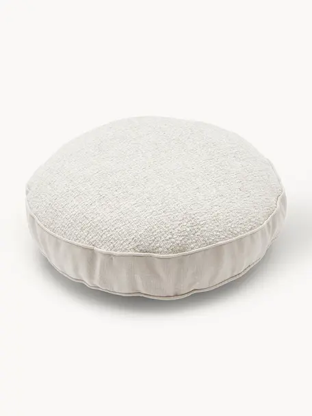 Cojín redondo en tejido bouclé con ribete Aya, Blanco crema, Ø 40 cm