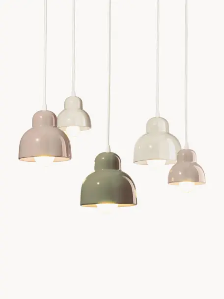 Handgemaakte cluster hanglamp Berimbau, Lichtbeige, olijfgroen, gebroken wit, Ø 65 x H 16 cm