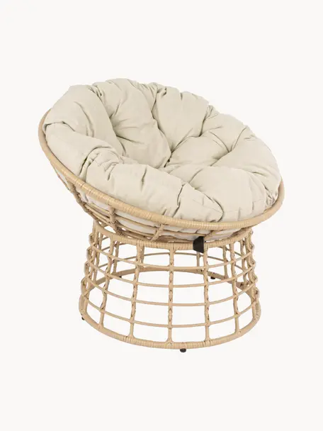 Papasan stoel Molly van kunststoffen vlechtwerk en met stoelkussen, Frame: gepoedercoat staal, Zitvlak: synthetische vezels, Bekleding: polyester, Geweven stof lichtbeige, beige, Ø 92 x H 78 cm