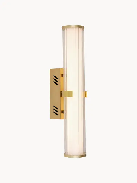 Nástenné LED svietidlo do kúpeľne z opálového skla Clamp, Odtiene zlatej, biela, Š 9 x V 14 cm