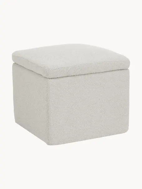 Puf bouclé z miejscem do przechowywania Winou, Tapicerka: 100% poliester Dzięki tka, Stelaż: sklejka, metal, Bouclé w odcieniu złamanej bieli, S 50 x W 48 cm