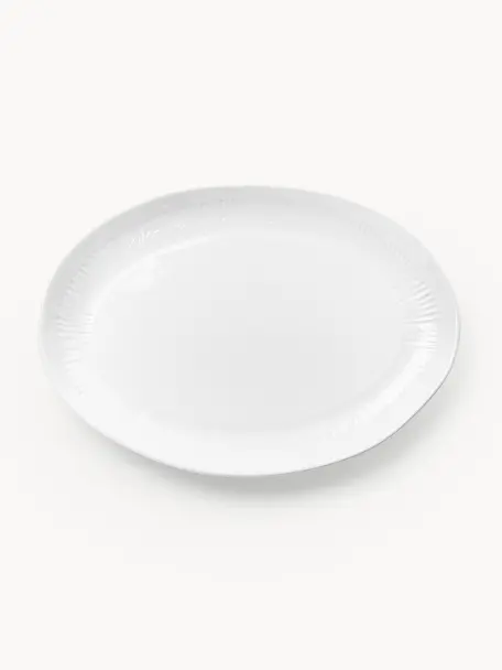 Velký servírovací talíř s jemnými drážkami Kinsley, Keramika, Bílá, Š 41 cm, H 29 cm