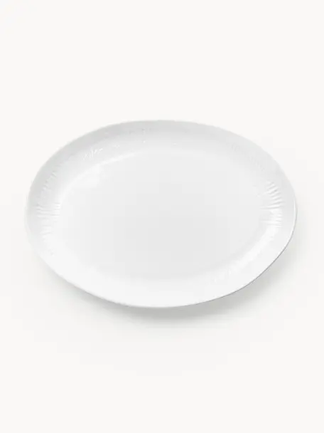 Plat de service à surface striée Kinsley, Grès cérame, Blanc, long. 41 x larg. 29 cm