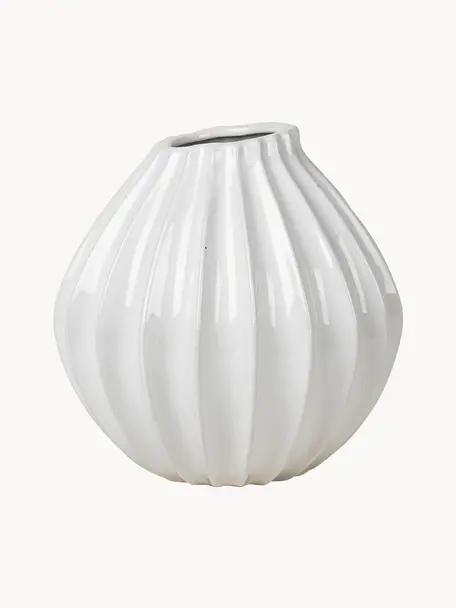 Handgefertigte Vase Reaktiv aus Keramik, Keramik, glasiert, Weiß, Ø 25 x H 25 cm