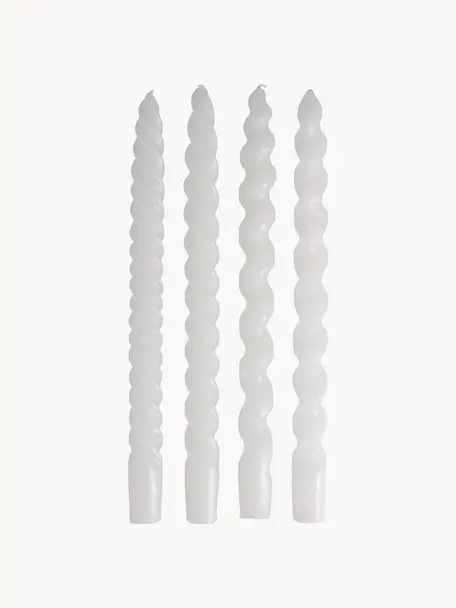 Velas candelabro Spiral, 4 uds., Cera, Blanco, Al 31 cm