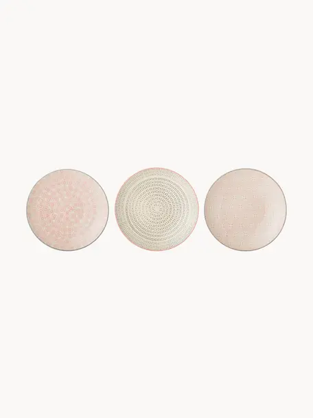 Set 3 piattini da colazione dipinti a mano con motivo giocoso Cécile, Gres, Tonalità beige e rosa, Ø 20 cm