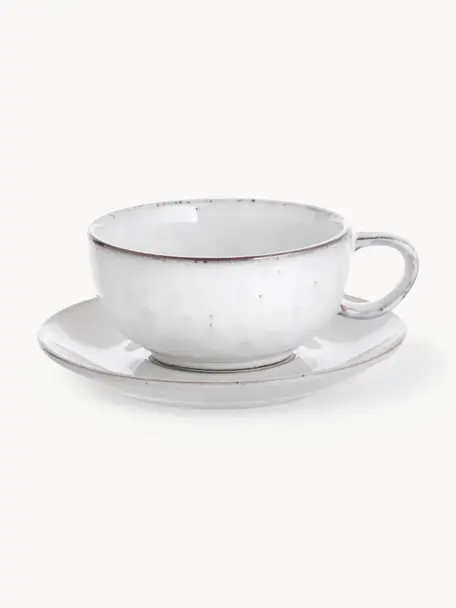 Tazza e piattino fatti a mano Nordic Sand, Gres, Grigio chiaro maculato, Ø 11 x Alt. 5 cm, 250 ml