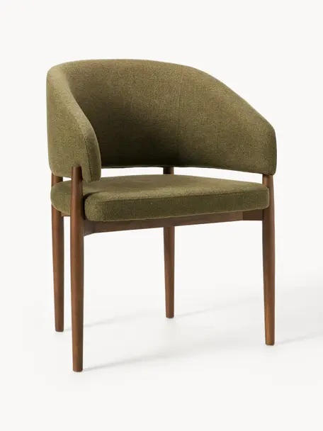 Židle s područkami Nemo, Olivově zelená, tmavé jasanové dřevo, Š 63 cm, V 55 cm
