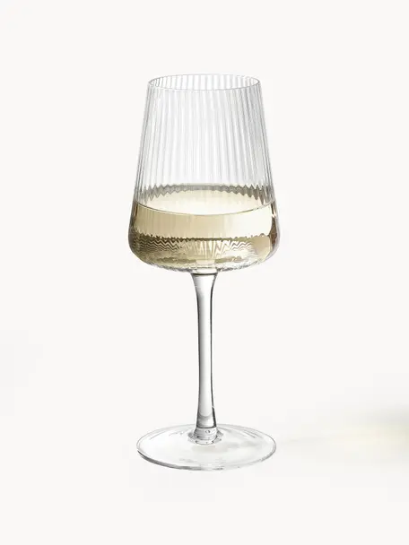 Bicchiere da vino bianco fatto a mano con struttura scanalata Cami 4 pz, Vetro soffiato, Trasparente, Ø 8 x Alt. 22 cm