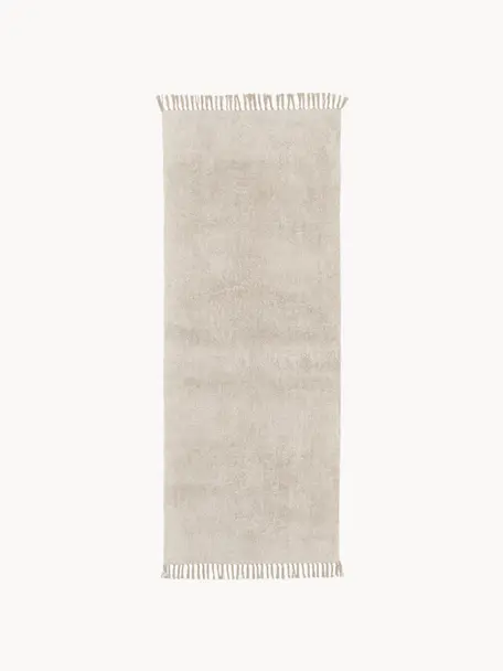 Tapis de couloir en coton à franges tufté main Daya, Beige clair, larg. 80 x long. 200 cm