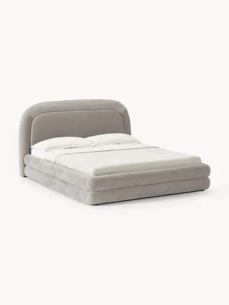 Gestoffeerd bed Solomon, Bekleding: 100% polyester Met 34.000, Frame: multiplex, Poten: kunststof Dit product is , Geweven stof lichtgrijs, B 140 x L 200 cm