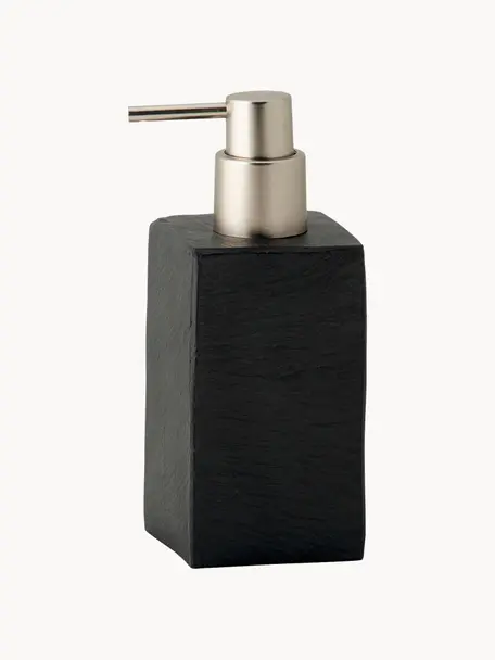 Dispenser sapone effetto ardesia Slate, Contenitore: poliresina effetto ardesi, Testa della pompa: materiale sintetico, Nero, Larg. 7 x Alt. 17 cm