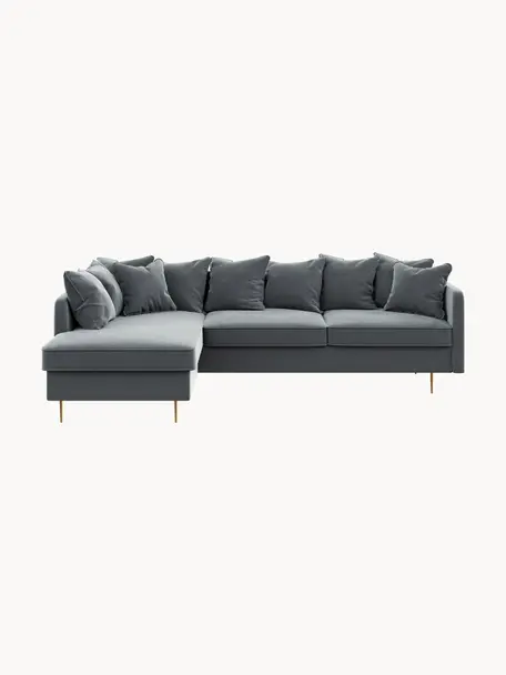 Zamatová rohová pohovka Esme (4-miestna), Zamatová oceľovosivá, Š 255 x H 165 cm, ľavé rohové prevedenie