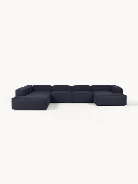 Modulare Wohnlandschaft Lennon, Bezug: 100 % Polyester Der strap, Gestell: Massives Kiefernholz FSC-, Füße: Kunststoff, Webstoff Dunkelblau, B 418 x T 269 cm, Eckteil links