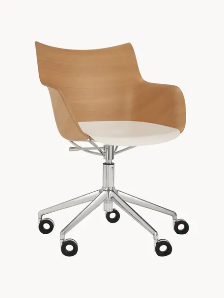 Kancelářská židle s područkami Q/WOOD, výškově nastavitelná, Dřevo, bílá, Š 62 cm, V 60 cm