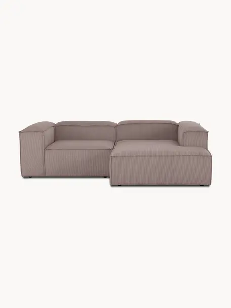 Narożna sofa modułowa ze sztruksu Lennon, Tapicerka: sztruks (92% poliester, 8, Stelaż: lite drewno sosnowe z cer, Nogi: tworzywo sztuczne Materia, Taupe sztruks, S 238 x G 180 cm, prawostronna