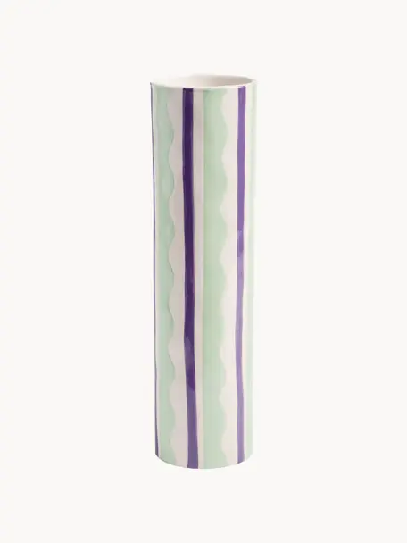 Jarrón artesanal de porcelana Clash, 29 cm, Porcelana, Verde salvia, lila, blanco Off White, Ø 8 x Al 29 cm