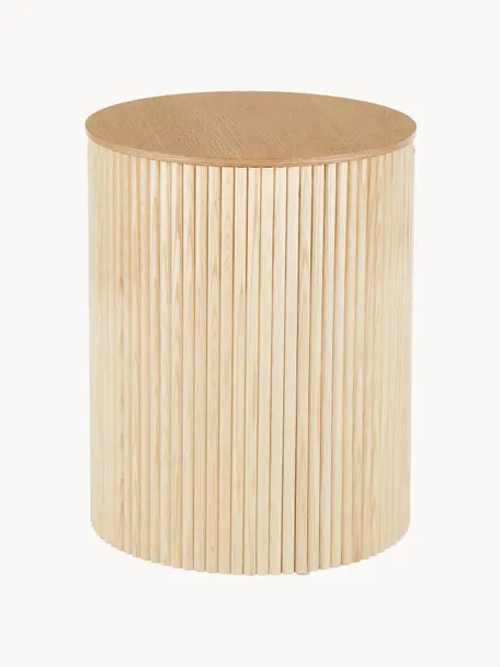 Table d'appoint avec rangement Nele, MDF (panneau en fibres de bois à densité moyenne) avec placage en frêne, Bois, Ø 40 x haut. 51 cm