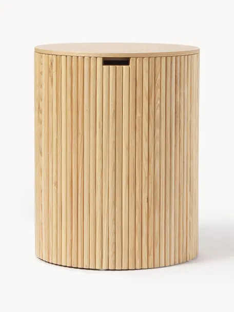 Mesa auxiliar de madera Nele, con función de almacenamiento, Tablero de fibras de densidad media (MDF) chapado en madera de fresno, Madera de fresno clara, Ø 40 x Al 51 cm