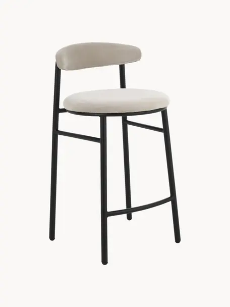 Zamatová barová stolička Doggi, Zamatová krémová, čierna, Š 44 x V 84 cm