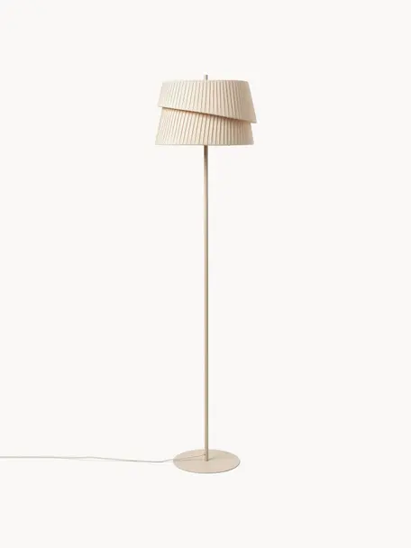 Lámpara de pie con pantala asimetrica Nyla, Pantalla: lino, Cable: cubierto en tela, Beige, Al 160 cm