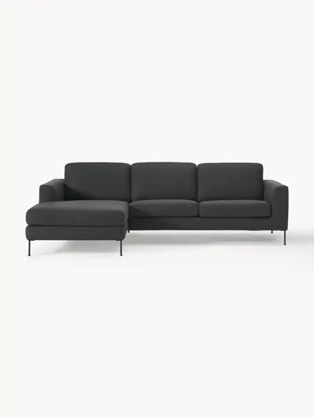 Sofa narożna Cucita (3-osobowa), Tapicerka: tkanina (100% poliester) , Nogi: metal lakierowany Materia, Antracytowa tkanina, S 262 x G 163 cm, lewostronna