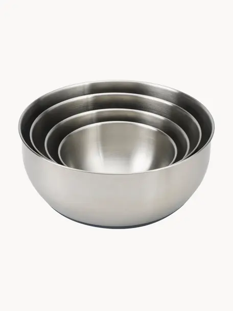 Schalenset Nest met deksels, set van 4, Schaal: staal 18/8, Deksel: silicone, Zilverkleurig, Set met verschillende formaten