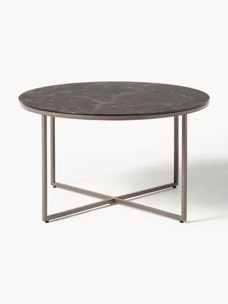 Okrúhly konferenčný stolík so sklenenou doskou s mramorovým vzhľadom Antigua, Čierna, mramorovaná, sivobéžová, Ø 80 cm