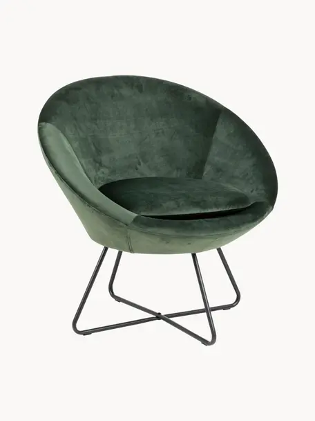 Sillón cóctel de terciopelo Center, Tapizado: terciopelo de poliéster A, Estructura: metal con pintura en polv, Terciopelo verde oscuro, An 82 x F 71 cm