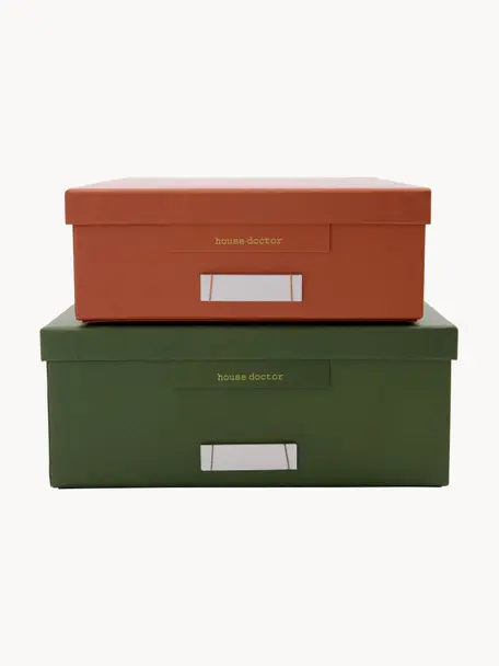 Aufbewahrungsboxen Harmony, 2er-Set, Karton, Papier, Grün, Terrakotta, Set mit verschiedenen Größen