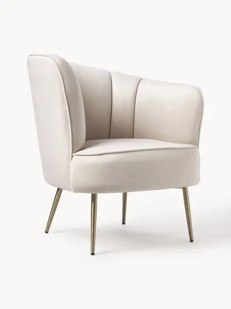 Fauteuil cocktail en velours Louise, Velours blanc crème, pieds dorés, larg. 76 x prof. 75 cm