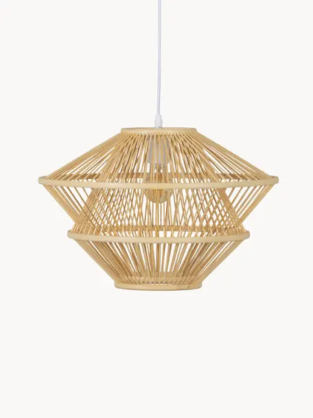 Bamboe hanglamp Bamboo, Lamp: helder hout, Baldakijn: gecoat metaal, Lichtbruin, Ø 46 x H 31 cm