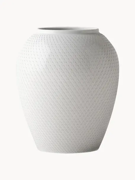 Handgefertigte Porzellan-Vase Rhombe, H 25 cm, Porzellan, Weiss, Ø 22 x H 25 cm