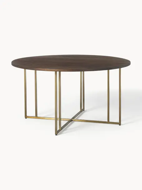 Ronde eettafel Luca van mangohout, verschillende formaten, Tafelblad: massief mangohout, gebors, Frame: gepoedercoat metaal, Mangohout, goudkleurig, Ø 120 cm