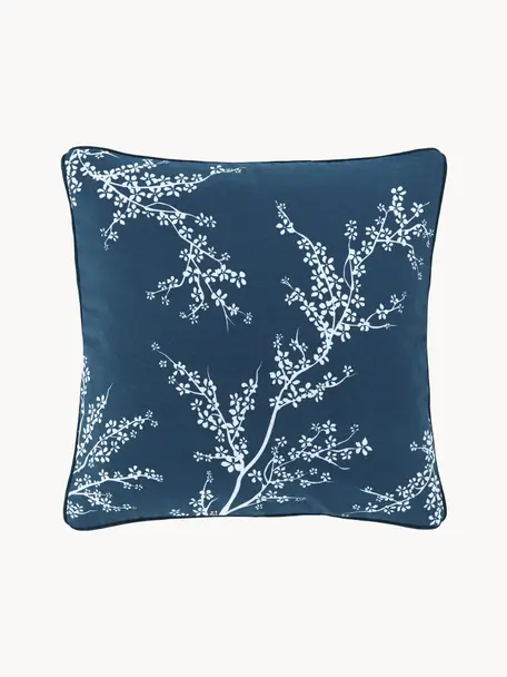 Povlak na polštář s lemováním a květinovým motivem Jada, 100 % bavlna, Modrá, Š 40 cm, D 40 cm