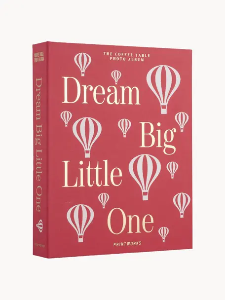 Fotoalbum Dream Big Little One, Bezug: Baumwollstoff, Graupappe, Rot, Weiss, Goldfarben, B 33 x H 27 cm