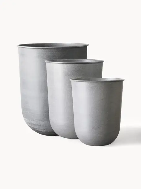 Set di 3 vasi per piante Out, Metallo smaltato, Grigio chiaro, Set in varie misure