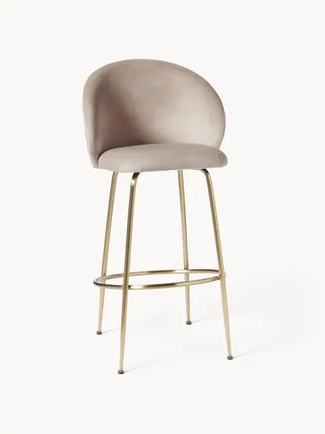 Taburete alto de terciopelo Luisa, Tapizado: terciopelo (100% poliéste, Asiento: madera contrachapada con , Patas: metal con pintura en polv, Terciopelo gris pardo, dorado, An 54 x Al 108 cm