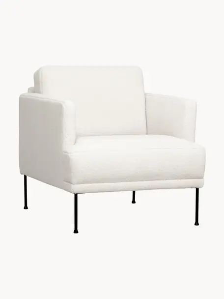 Teddy fauteuil Fluente, Bekleding: 100% polyester (teddyvach, Frame: massief grenenhout, FSC-g, Poten: gepoedercoat metaal, Teddy crèmewit, B 74 x D 85 cm